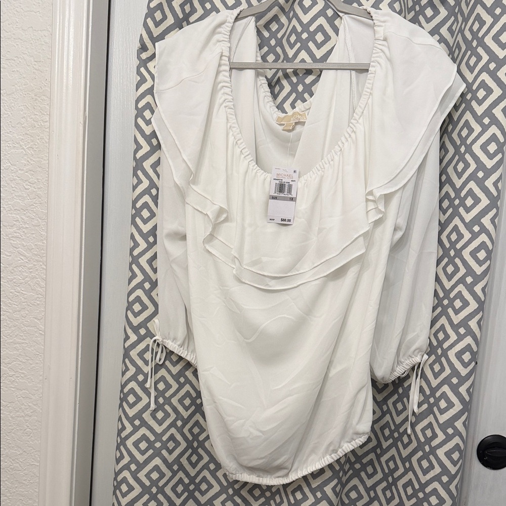 NWT Michael MICHAEL Kora 3/4 Sleeve Elegant White Women's Top